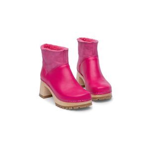 Swedish Hasbeens Pink Vivid Fuchsia Slip On shearling clog booties Sz 39 / 8.5